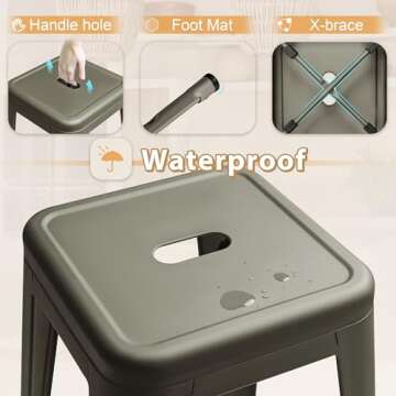 Furmax 30 Inches Metal Bar Stools Bar Height High Backless Stools Indoor Outdoor Stackable Kitchen Stools Set of 4 (Gun)