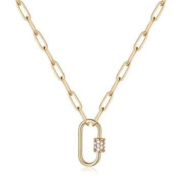 Turandoss 14K Gold Plated CZ Oval Link Necklace