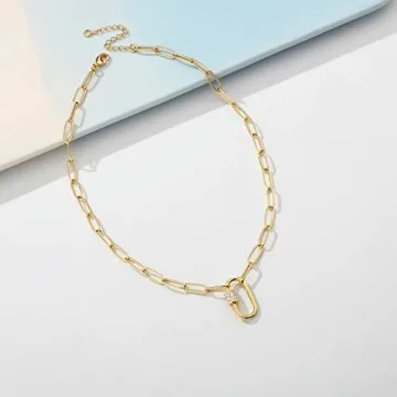 Turandoss 14K Gold Plated CZ Oval Link Necklace