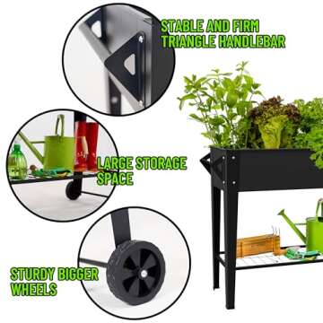 LEETOLLA 32" Tall Raised Garden Bed with Wheels & Shelf