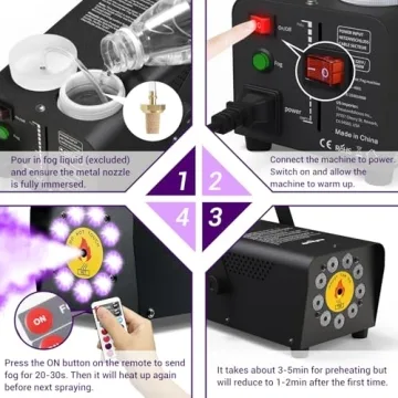 Fog Machine with 9 LED Lights and Remote Control