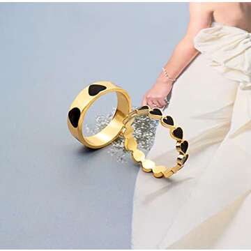 YOOESTORES82 Colorful Heart Ring Set for Couples and Gifts