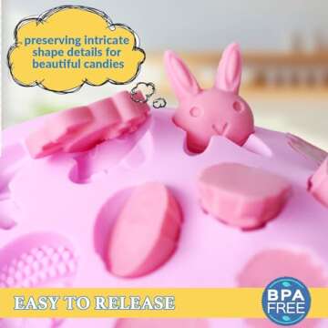 HKNMTT Silicone Gummy Chocolate Mold 2-PACK 9 Shaped Egg Rabbit 36 Cavities Candy Mould Wax Melt Tra...