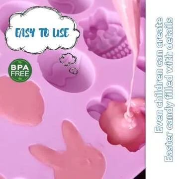 HKNMTT Silicone Gummy Chocolate Mold 2-PACK 9 Shaped Egg Rabbit 36 Cavities Candy Mould Wax Melt Tray for Gummies Cupcake Decor Kids Holiday Gift Fudge Making Set