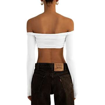 Women’s Crop Tops Sexy Knit Mesh Sheer See Through Off Shoulder Long Sleeve t Slim Fit Y2K Crop To...