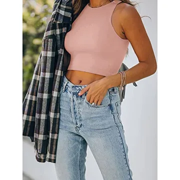 REORIA Sexy Sleeveless High Neck Racerback Crop Top