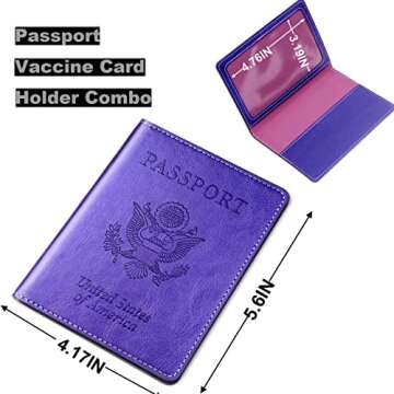 Passport Holder, Passport Cover, Passport and Vaccine Card Holder Combo, Passport Case with Vaccine Card Slot Passport Wallet for Women Men family, Passport Book Cruise Travel Essentials (purple)