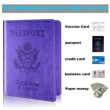 Passport Holder, Passport Cover, Passport and Vaccine Card Holder Combo, Passport Case with Vaccine Card Slot Passport Wallet for Women Men family, Passport Book Cruise Travel Essentials (purple)