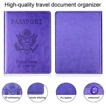 Passport Holder, Passport Cover, Passport and Vaccine Card Holder Combo, Passport Case with Vaccine Card Slot Passport Wallet for Women Men family, Passport Book Cruise Travel Essentials (purple)