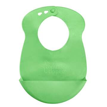Tommee Tippee Easi-Roll Baby Bib, Crumb & Drip Catcher, Blue & Green - 7+ Months, 2 Count