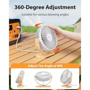 SWEETFULL Desk Fan USB Small Fan, 3 Speeds Portable Fan, 360° Rotate Personal Desktop Table Fan, Mini Fan Quiet Operation, for Home Office Car Outdoor Travel (White Wood Grain)