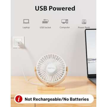 SWEETFULL Desk Fan USB Small Fan, 3 Speeds Portable Fan, 360° Rotate Personal Desktop Table Fan, Mini Fan Quiet Operation, for Home Office Car Outdoor Travel (White Wood Grain)