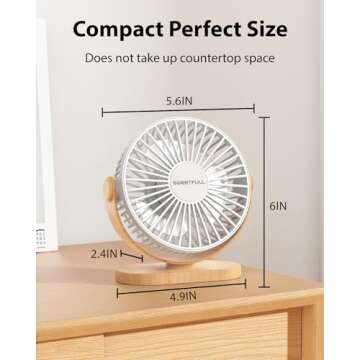 SWEETFULL Desk Fan USB Small Fan, 3 Speeds Portable Fan, 360° Rotate Personal Desktop Table Fan, Mini Fan Quiet Operation, for Home Office Car Outdoor Travel (White Wood Grain)