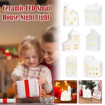 BQLQBQLQ White Christmas Village Houses,Ceramic Houses and Villages,White Ceramic Christmas Village Houses,with Built-in Led Lights,White Porcelain House Xmas Tabletop Scenes Decoration