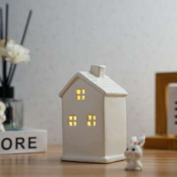 BQLQBQLQ White Christmas Village Houses,Ceramic Houses and Villages,White Ceramic Christmas Village Houses,with Built-in Led Lights,White Porcelain House Xmas Tabletop Scenes Decoration