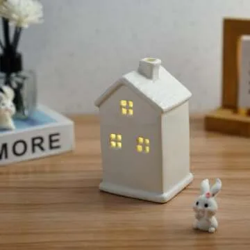 BQLQBQLQ White Christmas Village Houses,Ceramic Houses and Villages,White Ceramic Christmas Village Houses,with Built-in Led Lights,White Porcelain House Xmas Tabletop Scenes Decoration