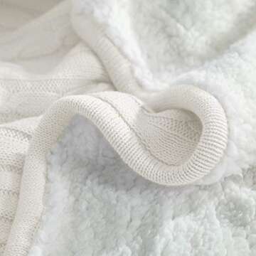 NTBAY Cotton Cable Knit Sherpa Throw Blanket for Couch (51"x67"), Soft Warm Fleece Knitted Throw for...
