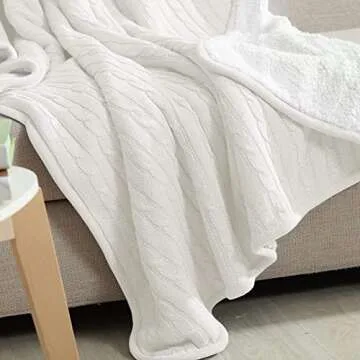 NTBAY Cotton Cable Knit Sherpa Throw Blanket for Couch (51"x67"), Soft Warm Fleece Knitted Throw for Bed, Sofa, Chair - Extra Cozy, Machine Washable, Comfortable Home Decor, White