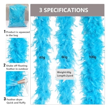 THARAHT Aqua Blue Chandelle Turkey Feather Boa for Parties and Costumes