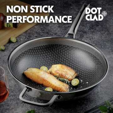 DOTCLAD Wok pan,Hybrid 13 inch Wok with Lid, PFOA Free Cookware,non stick Stainless Steel Woks & Sti...