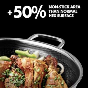 DOTCLAD Wok pan,Hybrid 13 inch Wok with Lid, PFOA Free Cookware,non stick Stainless Steel Woks & Stir-fry pans Nonstick, Dishwasher and Oven Safe, Works on Induction