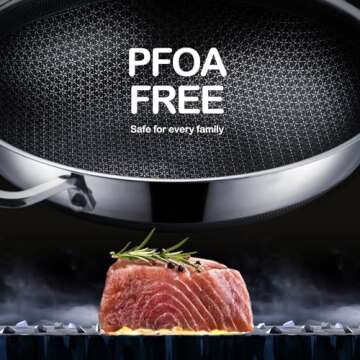 DOTCLAD Wok pan,Hybrid 13 inch Wok with Lid, PFOA Free Cookware,non stick Stainless Steel Woks & Stir-fry pans Nonstick, Dishwasher and Oven Safe, Works on Induction