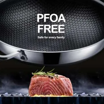 DOTCLAD Wok pan,Hybrid 13 inch Wok with Lid, PFOA Free Cookware,non stick Stainless Steel Woks & Stir-fry pans Nonstick, Dishwasher and Oven Safe, Works on Induction