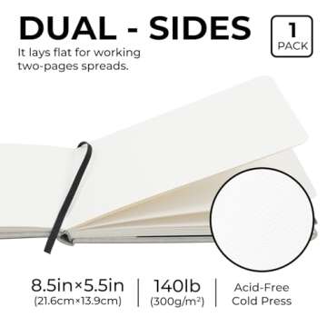 Funto Watercolor Journal, 8.5x5.5, 48 Pages, Cold-Pressed, Inner Paper Pocket and Elastic Band, Art ...