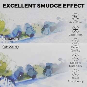 Funto Watercolor Journal, 8.5x5.5, 48 Pages, Cold-Pressed, Inner Paper Pocket and Elastic Band, Art Supplies for Mixed Media