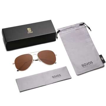 SOJOS Classic Aviator Polarized Sunglasses for Men Women Vintage Retro Style,Gold/Brown,62mm