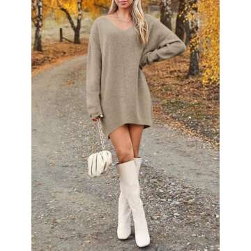Oversized V Neck Sweater Dress for Women - Fashionable Comfort