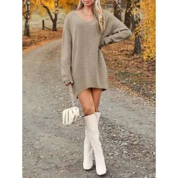 Oversized V Neck Sweater Dress for Women - Fashionable Comfort