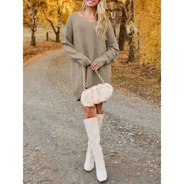 Oversized V Neck Sweater Dress for Women - Fashionable Comfort