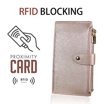 Travelambo Large RFID Wallet for Women with Zipper Pocket