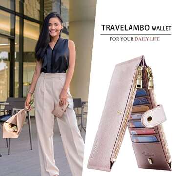Travelambo Large RFID Wallet for Women with Zipper Pocket