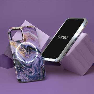 Case-Mate LuMee Halo Selfie Case for iPhone 12 Mini 5G - Purple Marble with Front & Rear Light
