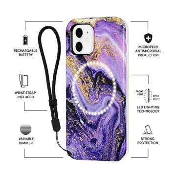 LuMee Halo Light Up Case for iPhone 12 Mini - Purple Marble