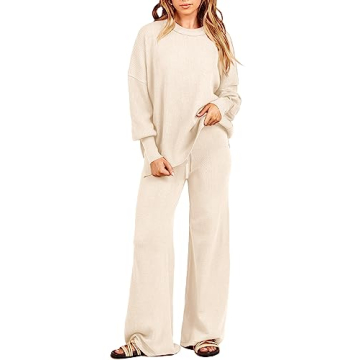 ANRABESS Women 2 Piece Outfits Oversized Chunky Knit Sweater Top Wide Leg Pants 2024 Fall Lounge Set...