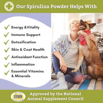 Wholistic Pet Organics Spirulina Powder Organic for Dogs Super Greens Powder Seasonal Allergy Support Supplement Dog Multivitamin USDA Certified Immune Support Vitamins Antioxidants and Minerals