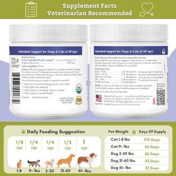 Wholistic Pet Organics Spirulina Powder Organic for Dogs Super Greens Powder Seasonal Allergy Support Supplement Dog Multivitamin USDA Certified Immune Support Vitamins Antioxidants and Minerals