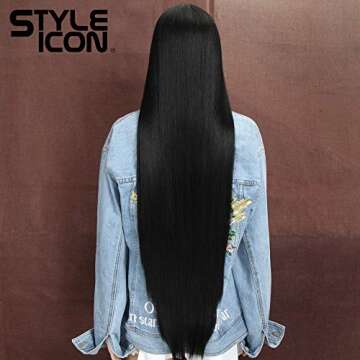 Style Icon 38" Super Long Straight Wigs Lace Front Wigs 6" Deeper Middle Part Wig Black Synthetic Wig (38", 1B)