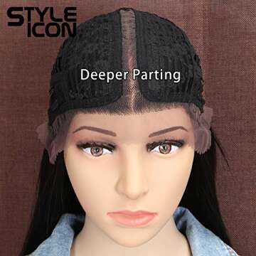 Style Icon 38" Super Long Straight Wigs Lace Front Wigs 6" Deeper Middle Part Wig Black Synthetic Wig (38", 1B)