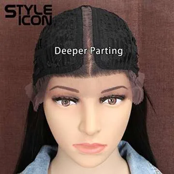 Style Icon 38" Super Long Straight Wigs Lace Front Wigs 6" Deeper Middle Part Wig Black Synthetic Wig (38", 1B)