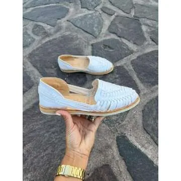 Sandals women Huarache Sandal Colorful Leather Mexican Style Color Shedron 813 (White, US Footwear Size System, Adult, Women, Numeric, Medium, 6)