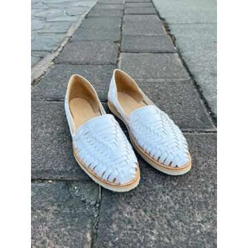 Sandals women Huarache Sandal Colorful Leather Mexican Style Color Shedron 813 (White, US Footwear Size System, Adult, Women, Numeric, Medium, 6)