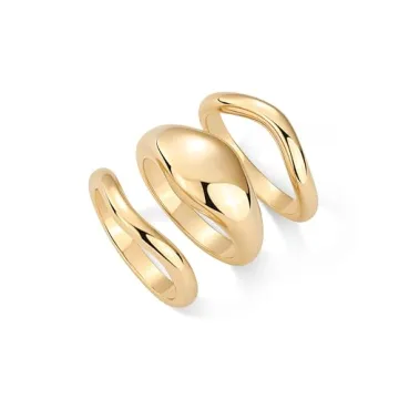 PAVOI Stylish Stackable Rings Set | 14K Gold Plated Bands