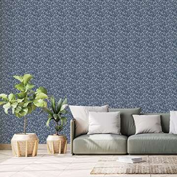 Tempaper x She She Flamboyan Blue Removable Peel and Stick Wallpaper, 20.5 in X 16.5 ft, Made in The USA, Bloom