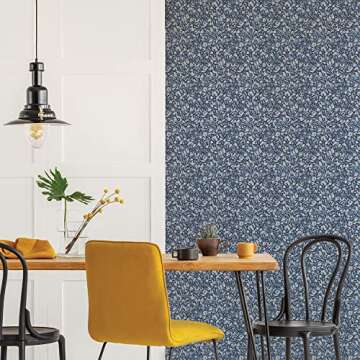 Tempaper x She She Flamboyan Blue Removable Peel and Stick Wallpaper, 20.5 in X 16.5 ft, Made in The USA, Bloom
