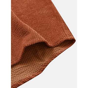 ZAFUL Men's Ribbed Corduroy Solid Color Casual Short Sleeves Pocket Button Up Shirt Plain Top (1-Deep Coffee, L)