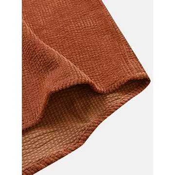 ZAFUL Men's Ribbed Corduroy Solid Color Casual Short Sleeves Pocket Button Up Shirt Plain Top (1-Deep Coffee, L)